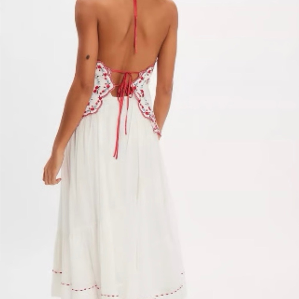 Free People White Maxi Cotton Dress with Red Embroidery - Picture 7 of 15